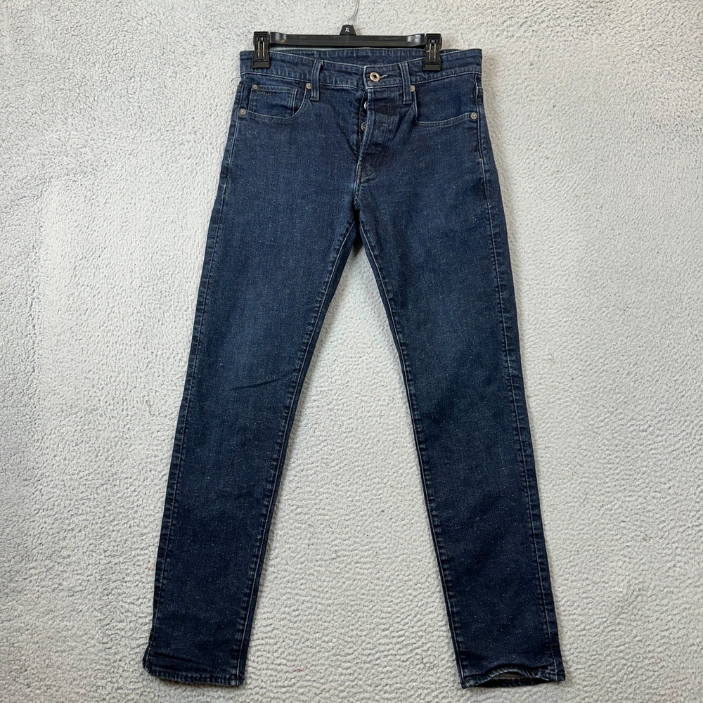 G-Star Raw Jeans Mens 29X32 Slim Dark Indigo Blue Tapered Button Fly Denim EUC